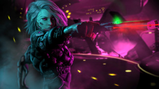 видео игры, cyberpunk 2077, девушка, киборг, пистолет