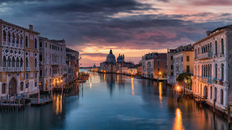 города, венеция , италия, канал, вечер, огни