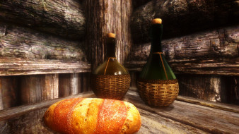 видео игры, the elder scrolls v,  skyrim, дом, угол, стол, хлеб, бутылки