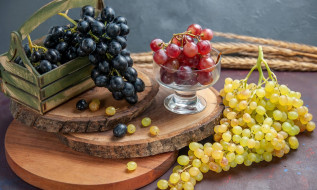 еда, виноград, спелый, грозди, ассорти