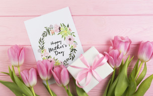 праздничные, день матери, тюльпаны, цветы, открытка, подарок, коробка
