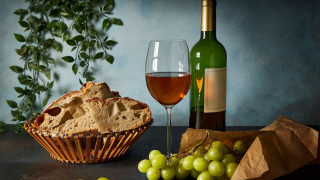 еда, напитки,  вино, виноград, вино, бутылка, бокал, хлеб