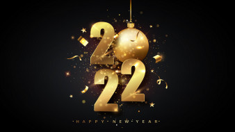праздничные, векторная графика , новый год, 2022, год, золотые, украшения, шар, блеск, с, новым, годом, черный, фон