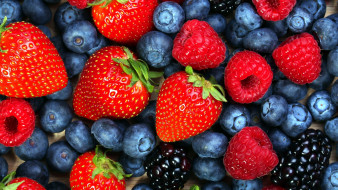 еда, фрукты,  ягоды, клубника, ежевика, малина, черника