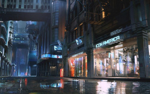 видео игры, cyberpunk 2077, город, улица, огни, лужи