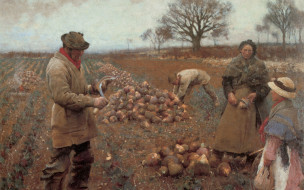 george clausen, рисованное, живопись, люди, поле, урожай