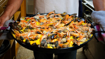 еда, рыбные блюда,  с морепродуктами, паэлья, испанская, кухня, морепродукты