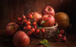 еда, фрукты,  ягоды, яблоки, шиповник