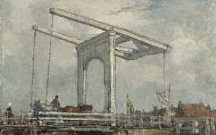 jacob maris - a drawbridge in a dutch town, рисованное, живопись, механизм