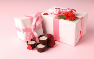 праздничные, подарки и коробочки, конфеты, подарки, роза