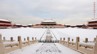 города, пекин , китай, пекин, императорский, дворец, снег, архитектура