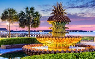 pineapple fountain, charleston, города, - фонтаны, pineapple, fountain