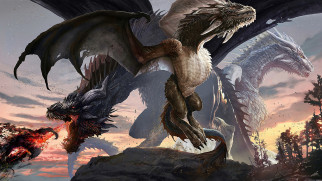 фэнтези, драконы, три, крылья, пасть, пламя, зубы, существа, монстры, опасность