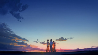 аниме, summer ghost, компания, закат, небо, облака