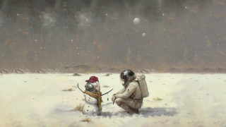 фэнтези, другое, снеговик, космонавт, снег