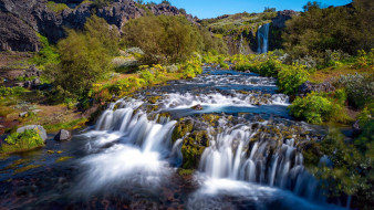 gjarfoss waterfall, iceland, природа, водопады, gjarfoss, waterfall