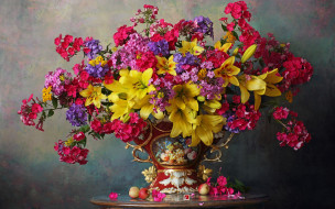 цветы, букеты,  композиции, ваза, букет, флоксы, лилии