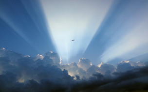 авиация, авиационный пейзаж, креатив, самолет, небо, лучи, облака