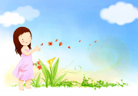 рисованное, дети, девочка, цветы