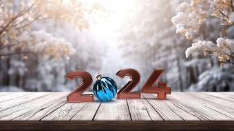 праздничные, - разное , новый год, рождество, 2024, год, шары, дерево, доски, новый