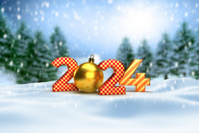 праздничные, 3д графика , новый год, новый, год, 2024, цифры, елочные, шары