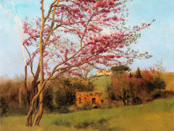 godward-landscape blossoming red almond , study, , john william godward, , , 