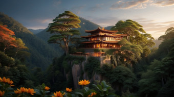      2000x1120 3 ,  , nature, house, trees, mountains, artwork, chinese, architecture