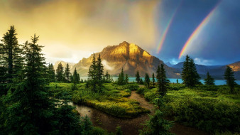 double rainbow over crowfoot mt, banff national park, alberta, , , double, rainbow, over, crowfoot, mt, banff, national, park