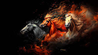      3840x2160 , ,  , horses, three, black, background, , , , , 