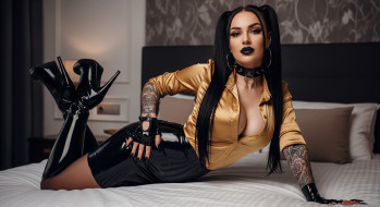 3 ,  , people, twintails, tattoo, gloves, boots, latex, satin, choker, ai, art