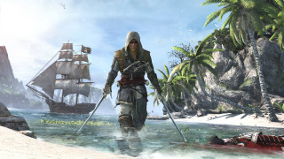 Assassin`s Creed IV: Black Flag обои для рабочего стола 1920x1080 assassin`s, creed, iv, black, flag, видео, игры, пальмы, фрегат, edward, kenway, парусник