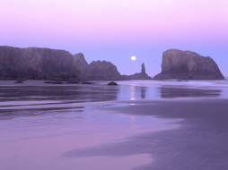 Moonset over Coquille Point, Oregon Islands     1600x1200 