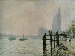 The Thames below Westminster     1024x768 the, thames, below, westminster, , claude, monet