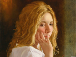 Arsen Kurbanov - Girl With Peach (Detail)     1600x1200 arsen, kurbanov, girl, with, peach, detail, , , 