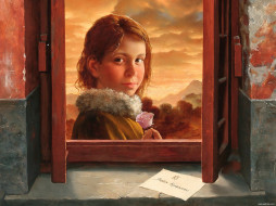 Arsen Kurbanov - Girl with Rose (Detail)     1600x1200 arsen, kurbanov, girl, with, rose, detail, , , 