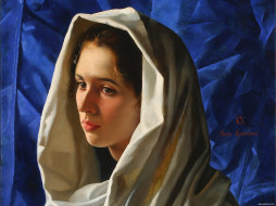 Arsen Kurbanov - Girl in White Shawl (Detail)     1600x1200 arsen, kurbanov, girl, in, white, shawl, detail, , , 