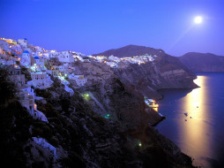 Moonrise Over Santorini, Greece     1600x1200 moonrise, over, santorini, greece, , , 