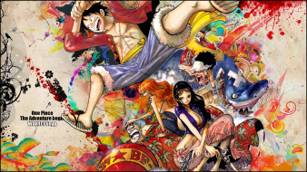 One Piece обои для рабочего стола 1920x1080 one, piece, аниме, оружие, девушки, акула, nami, monkey, d, luffy, usopp, nico, robin, franky