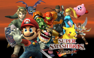 Super Smash Bros. Brawl     1920x1200 super, smash, bros, brawl, , , link, mario, solid, snake, wario, pit, samus, aran, pikachu