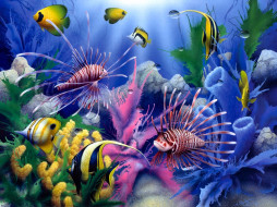 Lions of the Sea     1920x1440 lions, of, the, sea, , david, miller, painting, colorful, fish, corals, underwater, world
