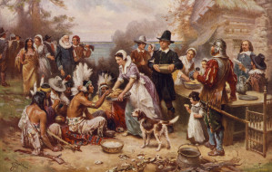 Jean Leon Gerome Ferris - The First Thanksgiving 1621     5000x3179 jean, leon, gerome, ferris, the, first, thanksgiving, 1621, , , , 