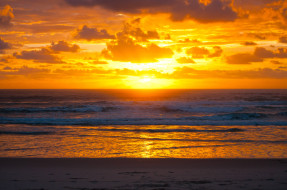 sunrise, природа, восходы, закаты, тучи, волны, пляж, океан, рассвет, горизонт