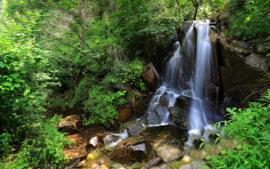природа, водопады, камни, ручей, зелень