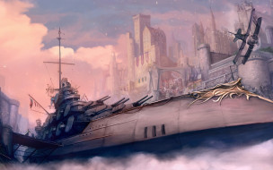 battle, ship, steampunk, , 