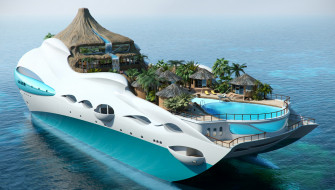Tropical Island Paradise superyacht     2436x1384 tropical, island, paradise, superyacht, , 3d, , 