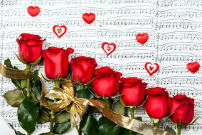  обои для рабочего стола 2560x1714 цветы, розы, ноты, сердечки, лента