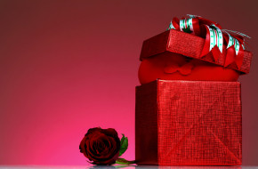 праздничные, подарки и коробочки, красный, роза, коробка, подарок