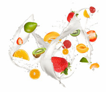      6000x5187 , ,  , , , , strawberry, lemon, kiwi, raspberry, fruits, spray, fresh, , apricot, pear, mandarin, milk, drops, , , , , , , , 