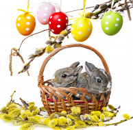      3100x3050 , - , easter, bunny, rabbit, spring, decoration, willow, twig, flowers, eggs, colorful, , , , , , , , , , 