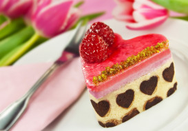      3000x2095 , ,  ,  , , , , , , , , , , , , dessert, cake, food, raspberries, cream, flowers, tulips, heart, holiday, love